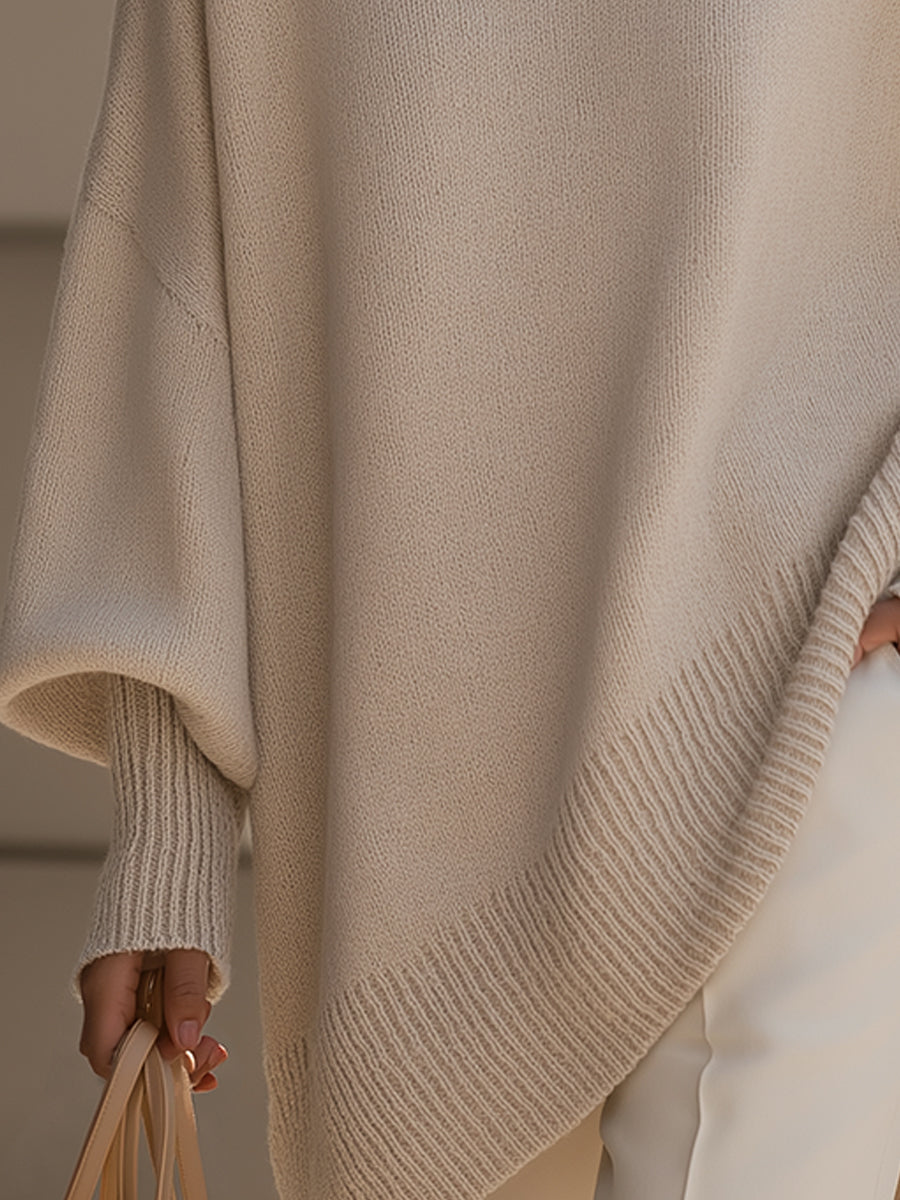 Liv Oversized Strikket Poncho-Genser