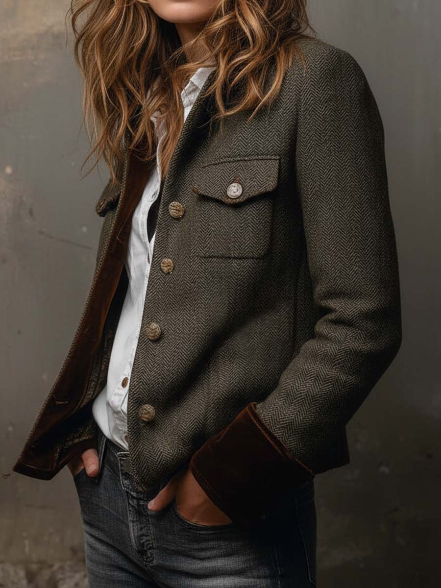 Honorine | Vintage Blazer med Kontrasterende Chevron Lister