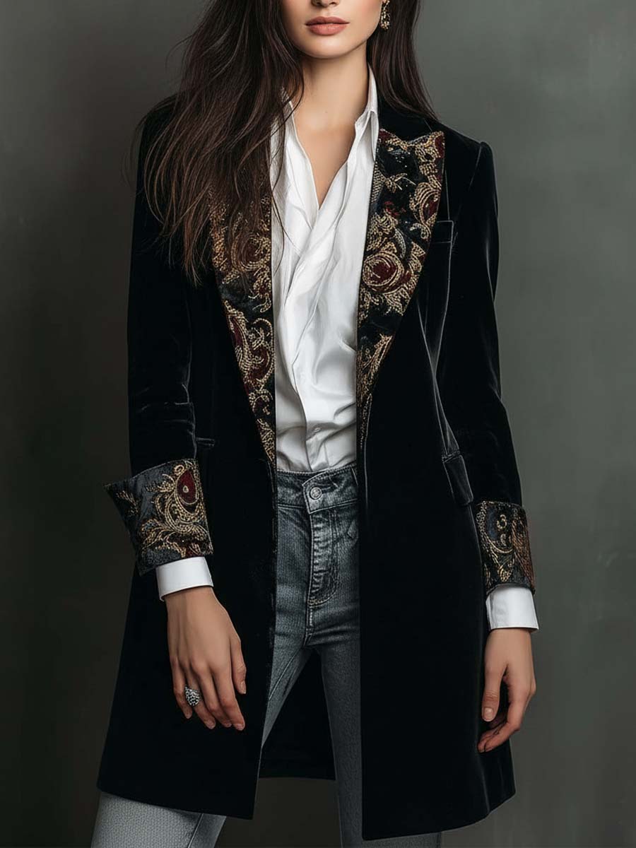 Léontine | Slim Fit Geprinte Barok Svart Blazer
