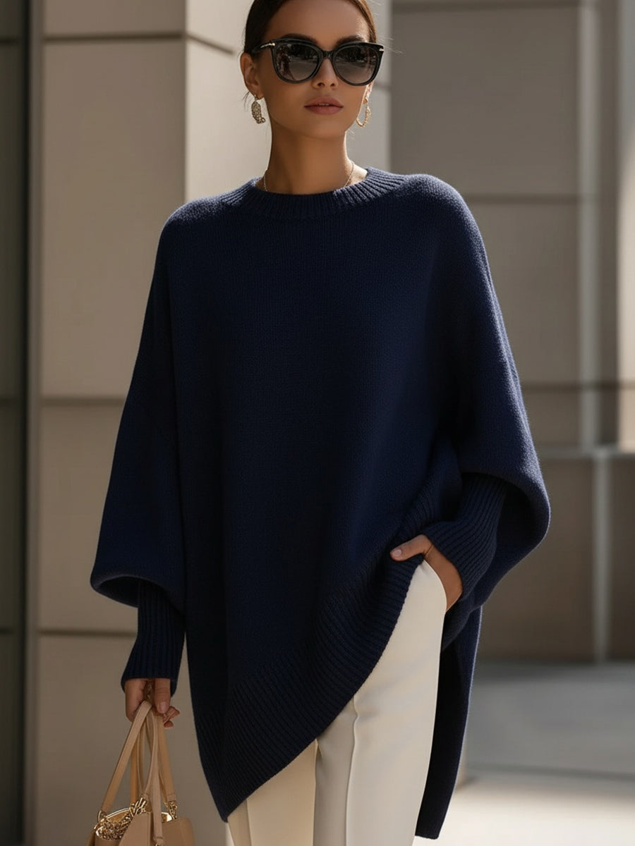 Liv Oversized Strikket Poncho-Genser