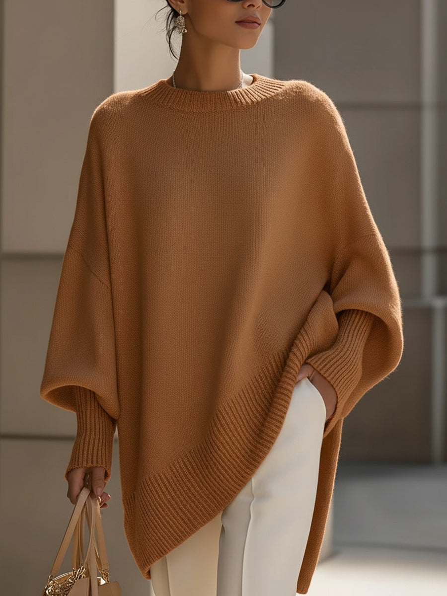 Liv Oversized Strikket Poncho-Genser