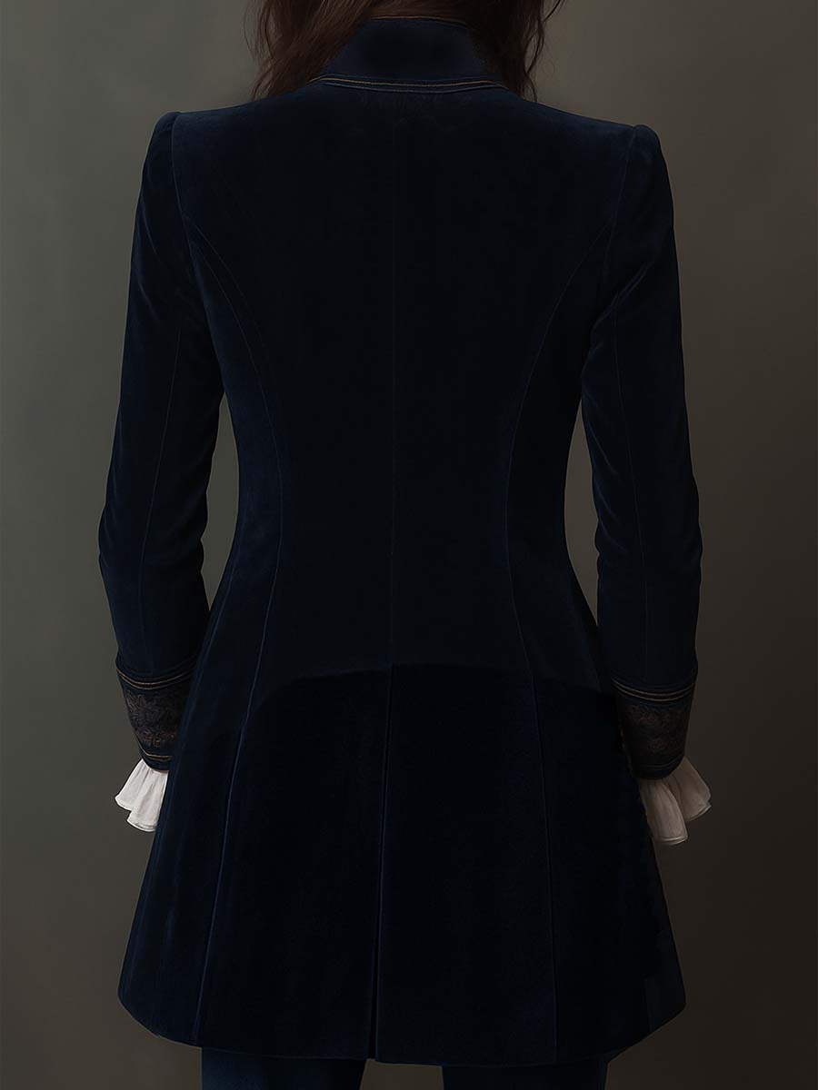 Athénaïs | Lang Brodert Vintage Jakke Marineblå