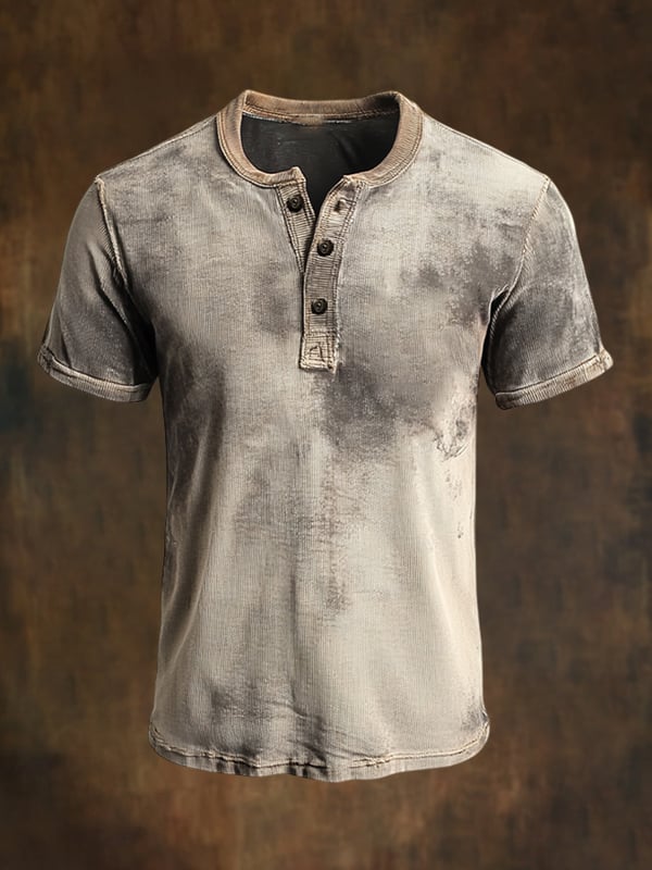 Herre Casual T-skjorte med Henley Krage, Korte Ermer og Klassisk Retro Stil
