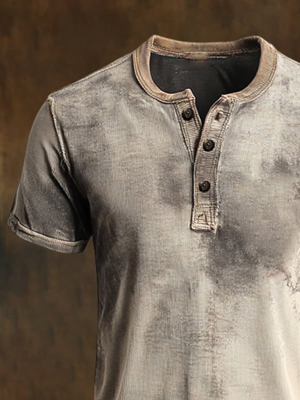 Herre Casual T-skjorte med Henley Krage, Korte Ermer og Klassisk Retro Stil