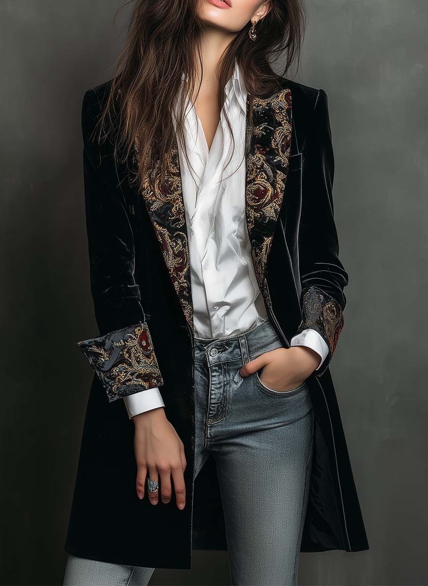 Léontine | Slim Fit Geprinte Barok Svart Blazer