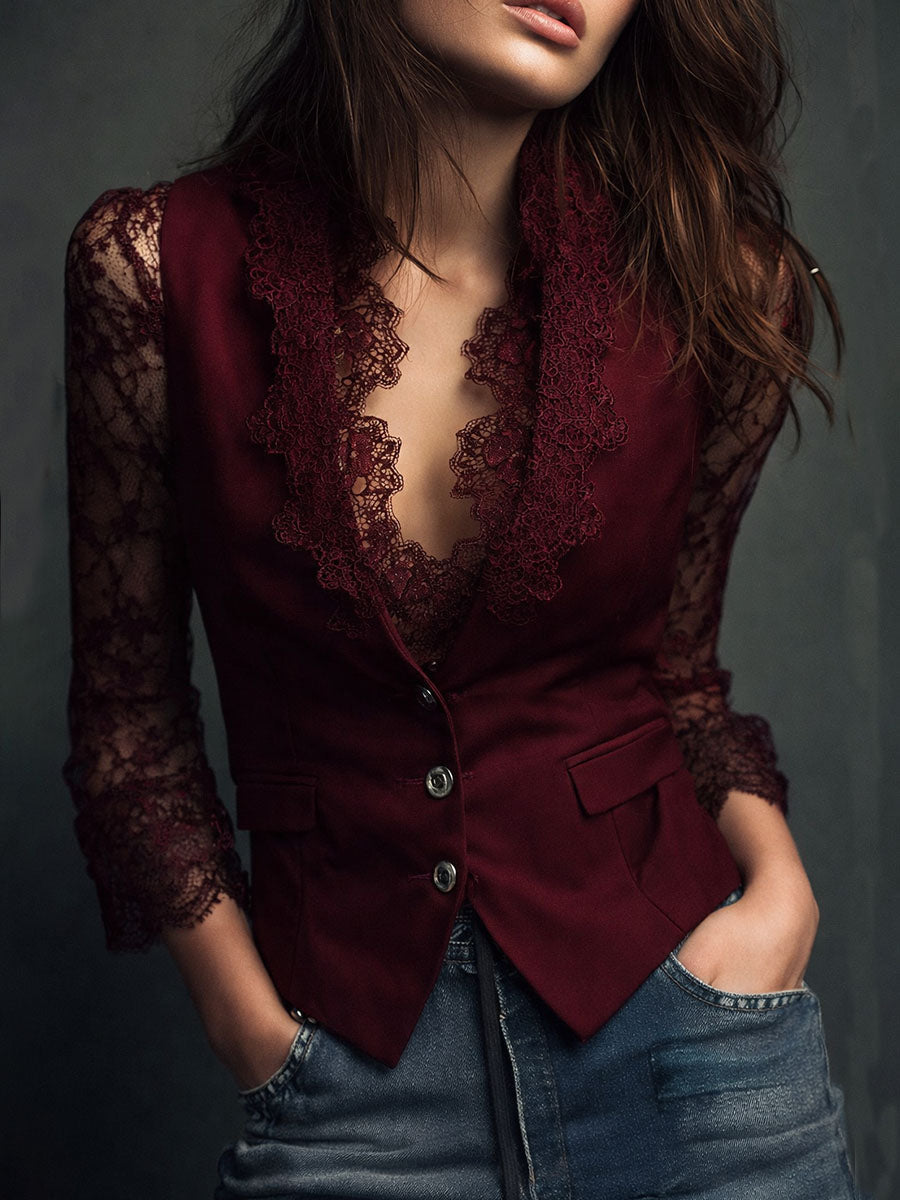 Noémie | Høy Svart Blazer med Semi-Transparente Ermer