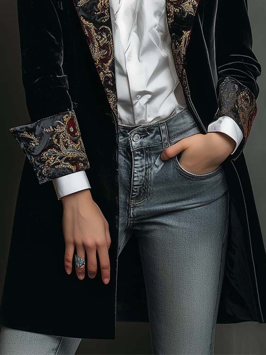 Léontine | Slim Fit Geprinte Barok Svart Blazer
