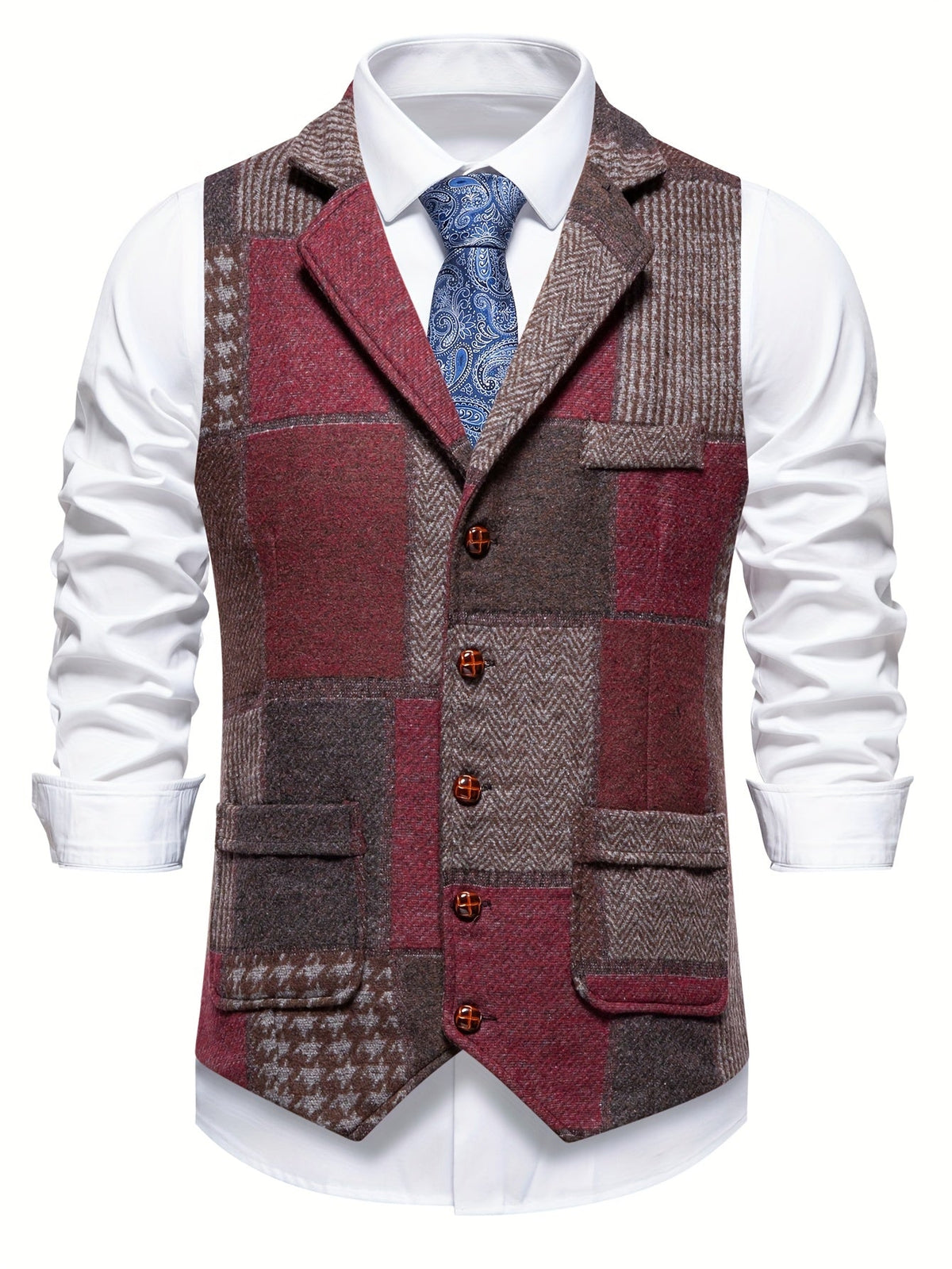 Trevor | Patchwork Vest med Herringbone Mønster