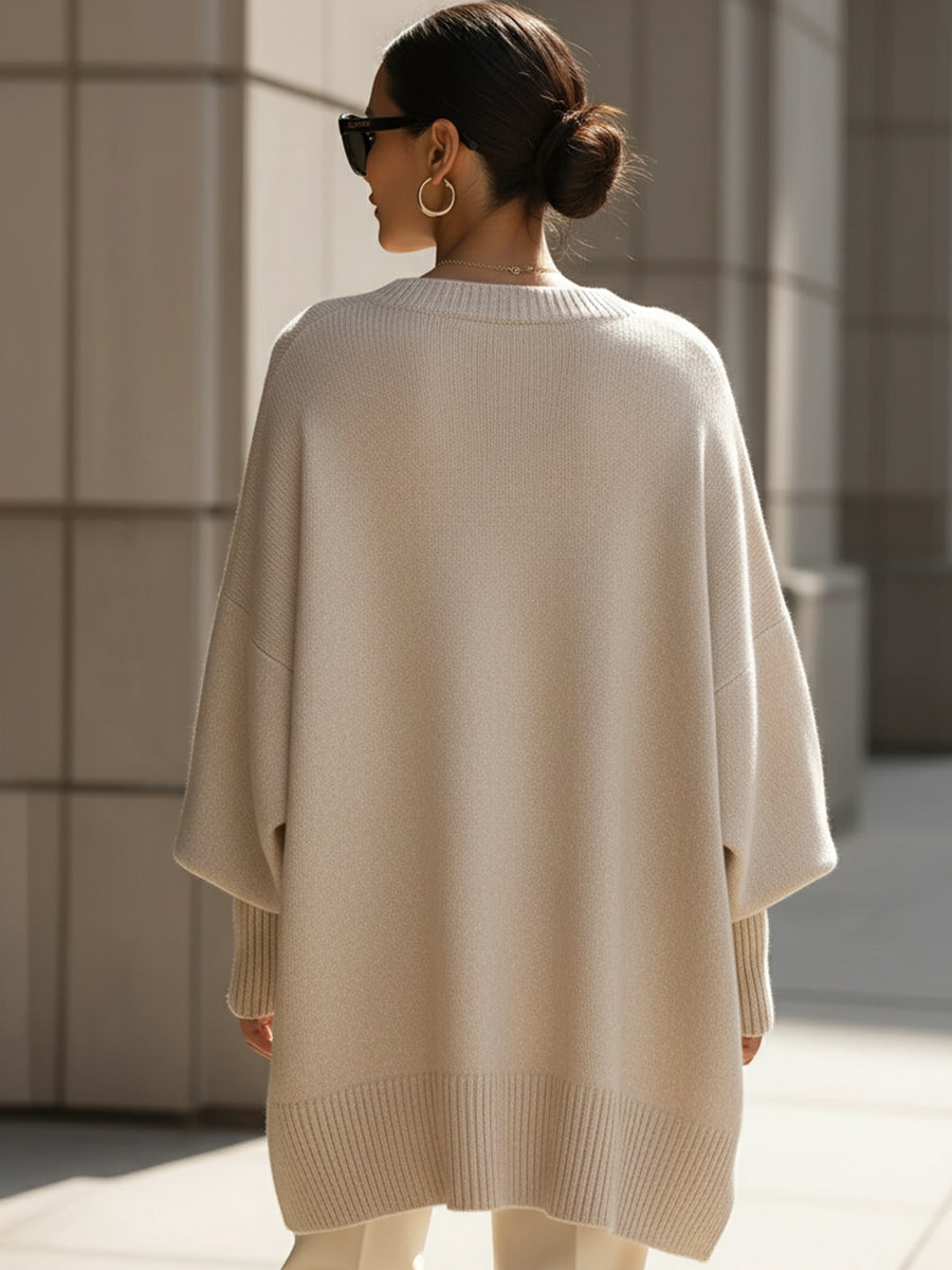 Liv Oversized Strikket Poncho-Genser