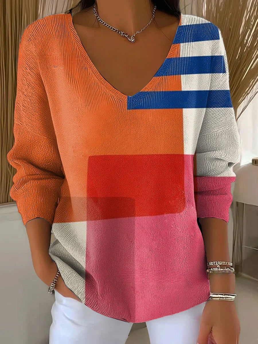 Naadina – Fargerik Genser Med V-Hals