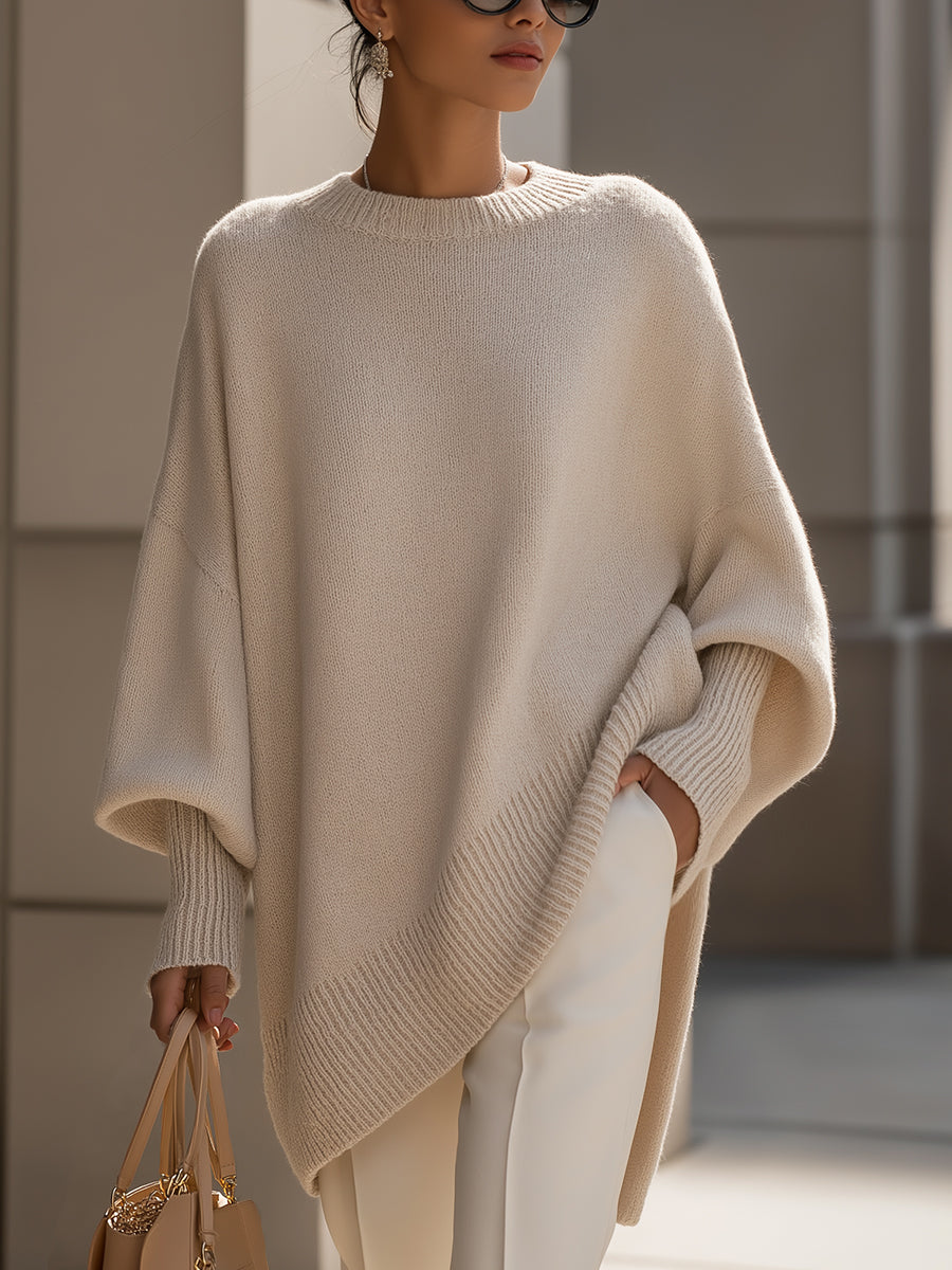 Liv Oversized Strikket Poncho-Genser