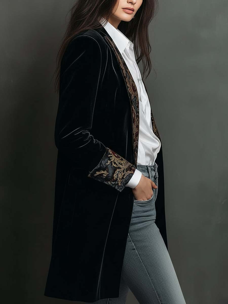 Léontine | Slim Fit Geprinte Barok Svart Blazer