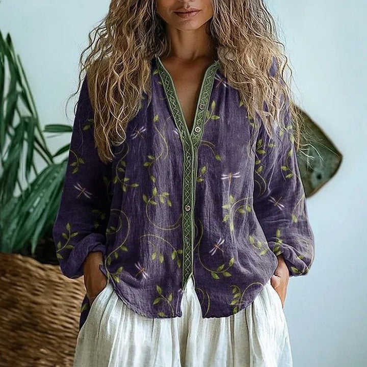 Brianna | Elegant Vintage Bladtrykk Skjorte