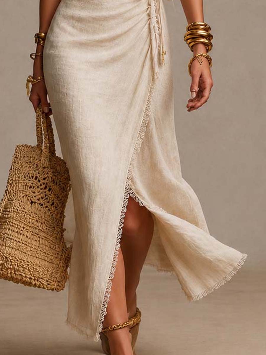Nerina | Midi Kjole med Drapert Wrap
