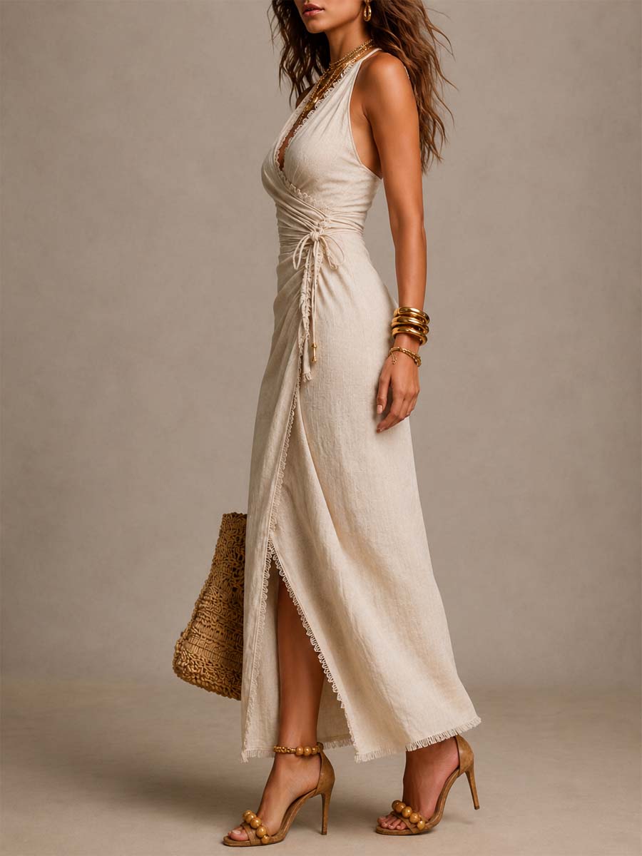 Nerina | Midi Kjole med Drapert Wrap