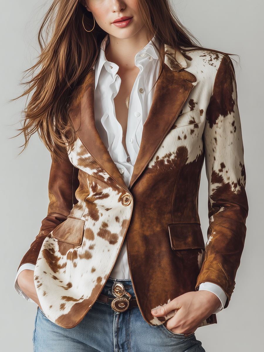 Agathe | Vintage Blazer Trykt Koe Øko-Vennlig