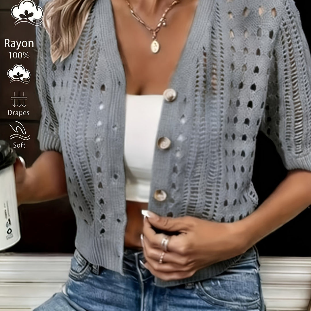 Delphine | Åpen Strikket Kortermet Cardigan