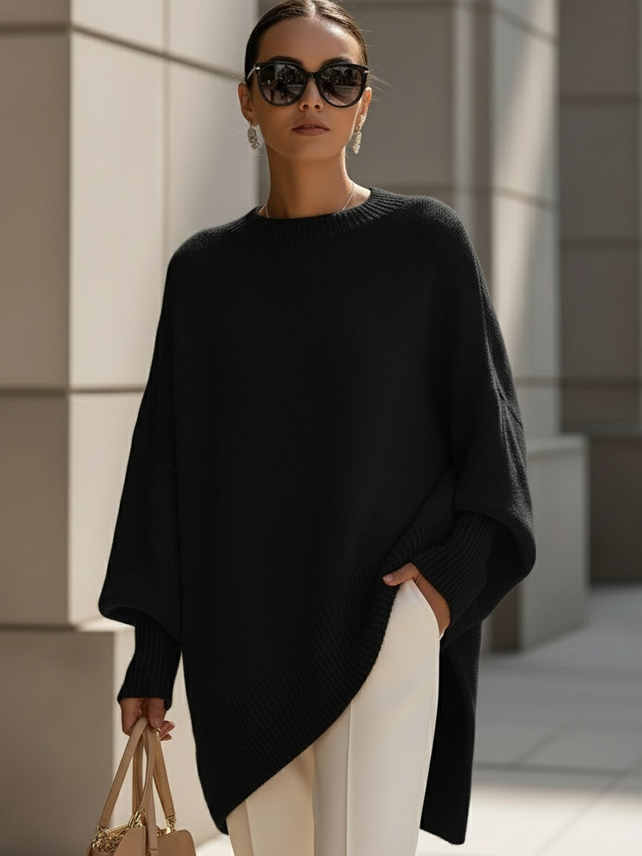 Liv Oversized Strikket Poncho-Genser