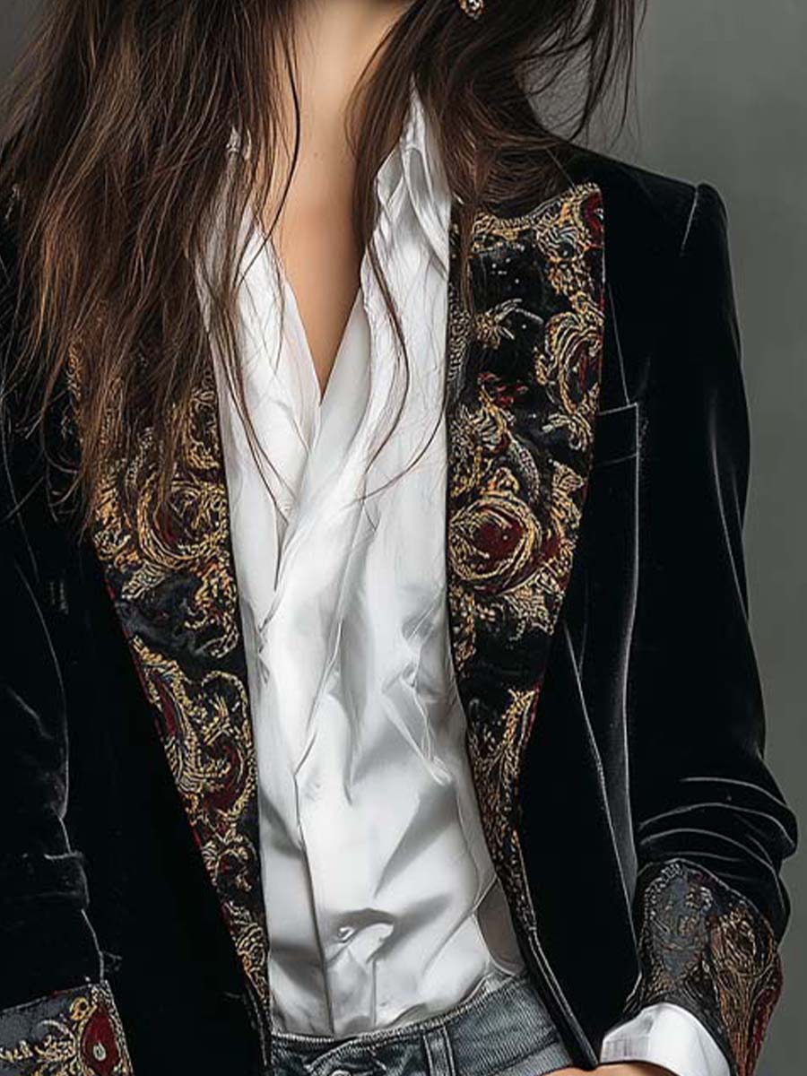 Léontine | Slim Fit Geprinte Barok Svart Blazer