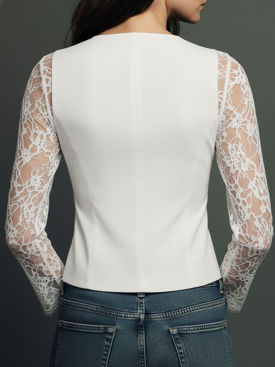 Noémie | Høy Svart Blazer med Semi-Transparente Ermer