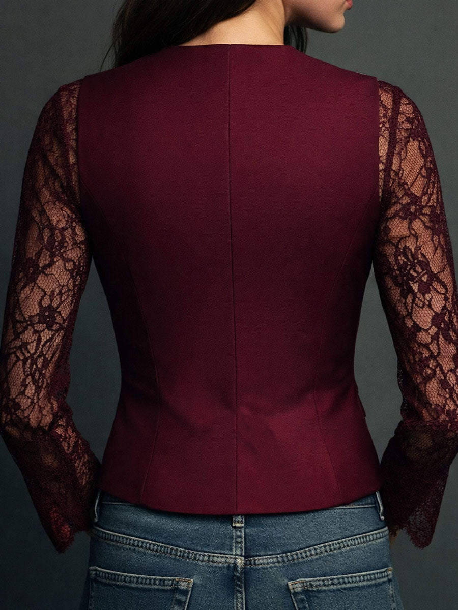 Noémie | Høy Svart Blazer med Semi-Transparente Ermer