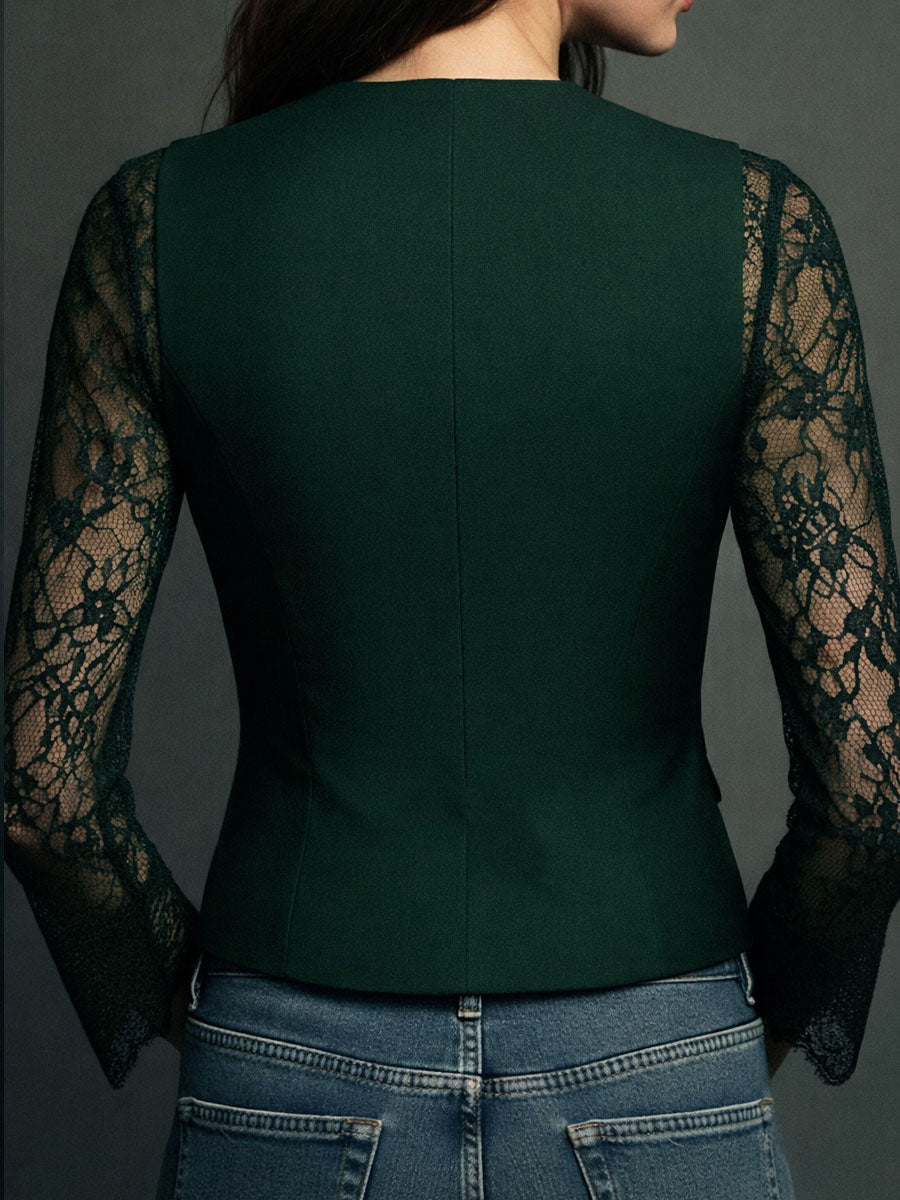 Noémie | Høy Svart Blazer med Semi-Transparente Ermer