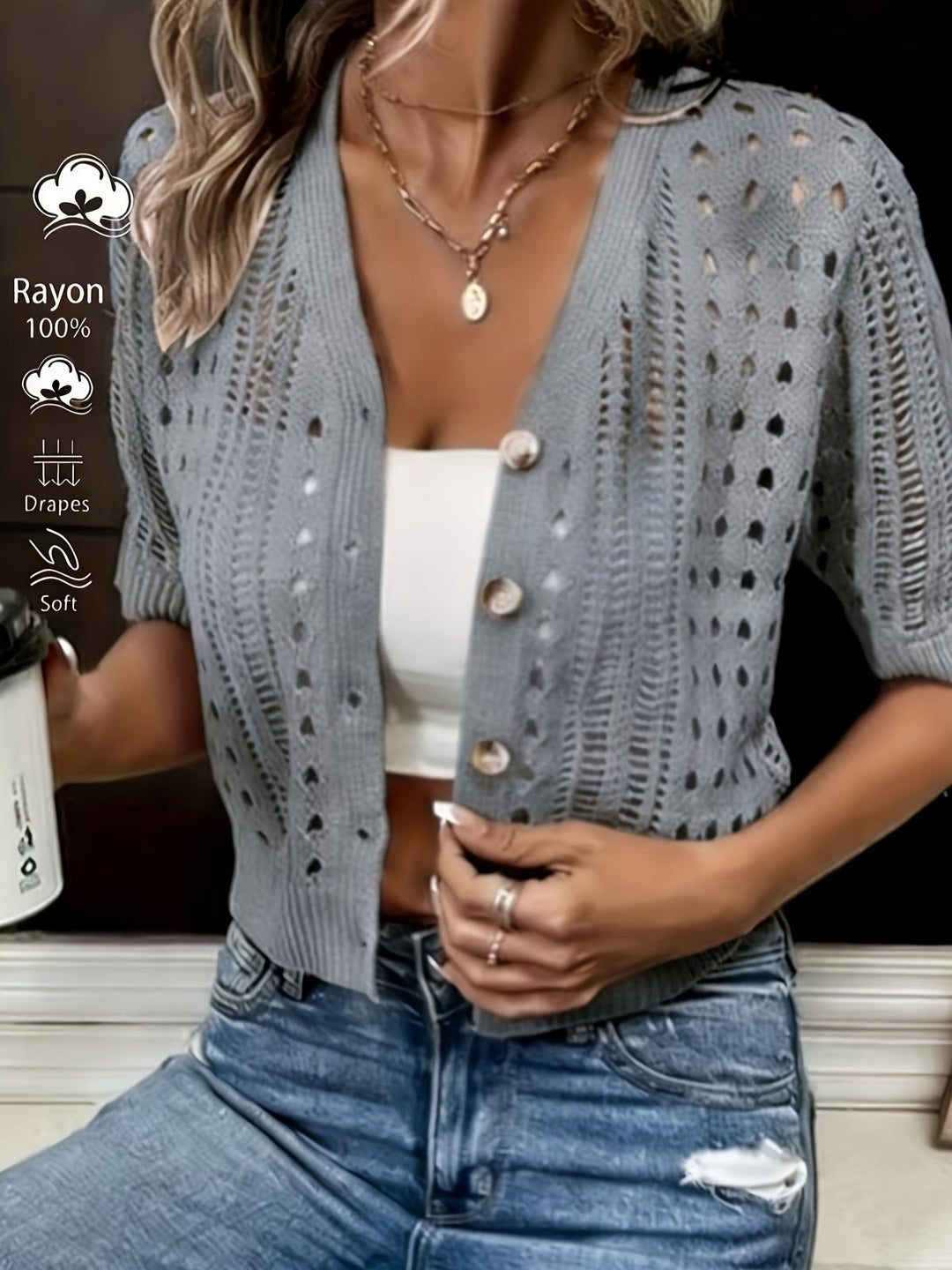 Delphine | Åpen Strikket Kortermet Cardigan