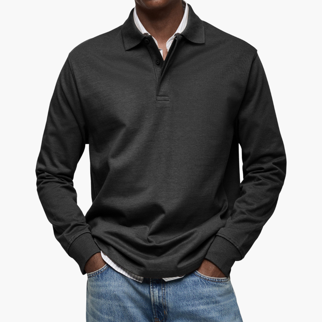 herre langermet casual polo skjorte