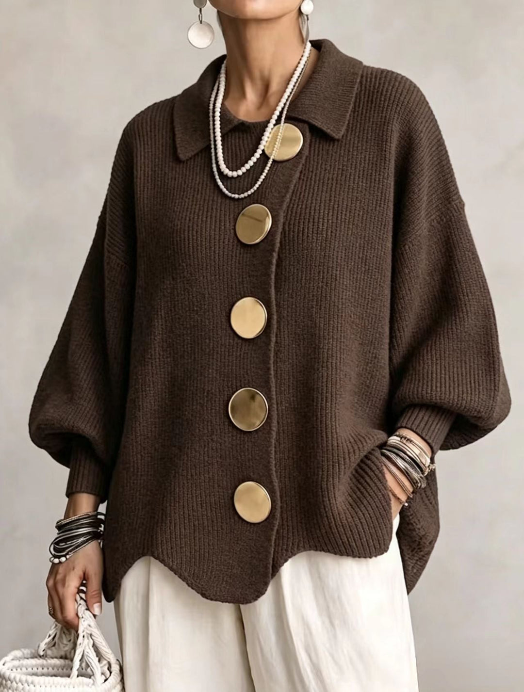 Victoire | Oversized cardigan med store gullknapper