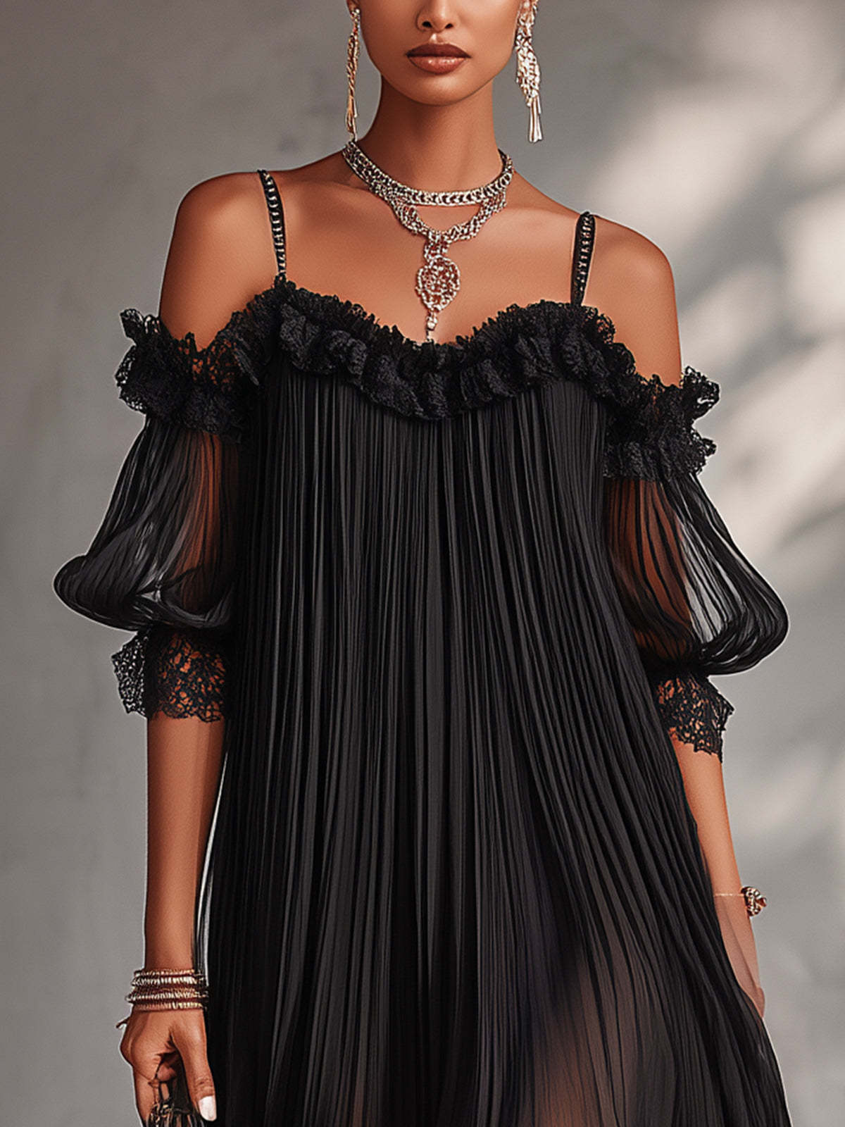 Aurora | Lang Chiffon Kjole med V-hals