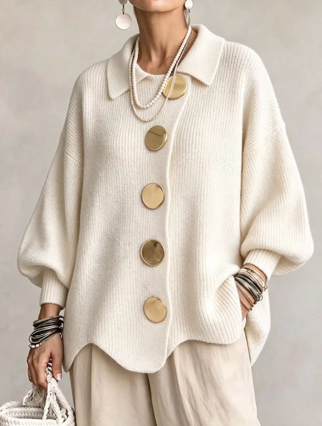 Victoire | Oversized cardigan med store gullknapper
