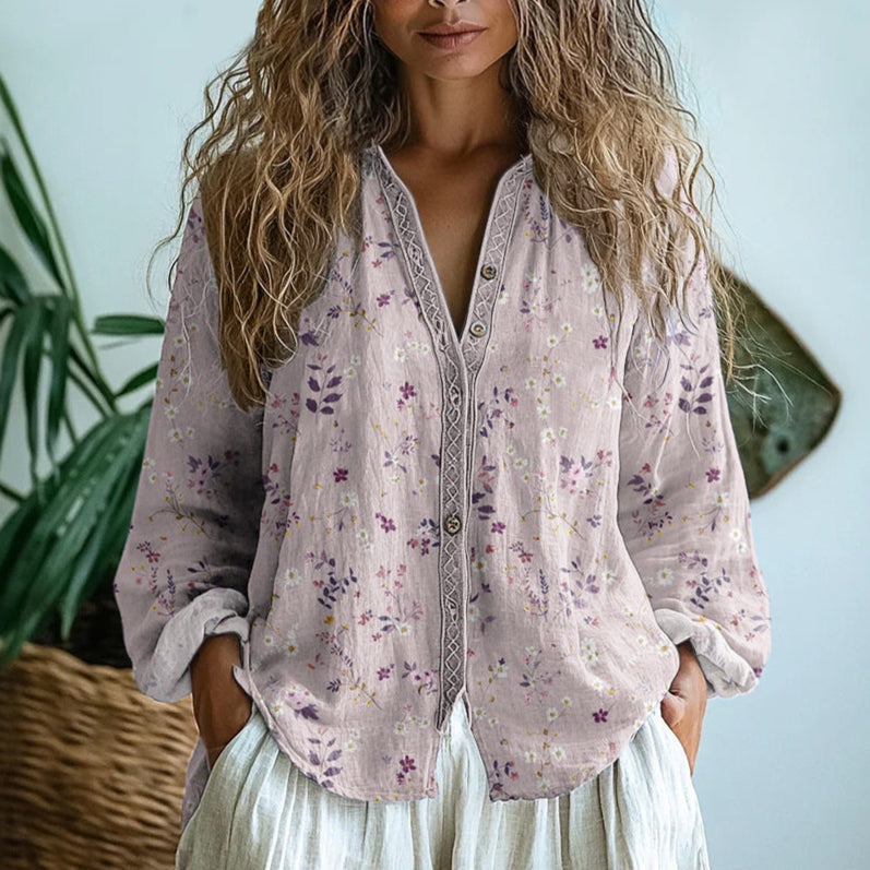 Brianna | Elegant Vintage Bladtrykk Skjorte