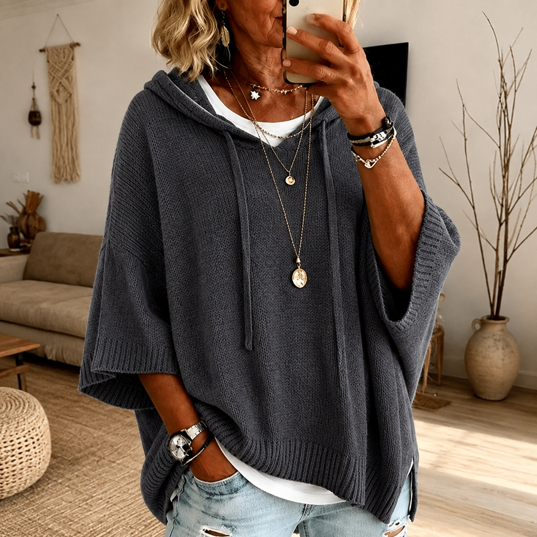 Sabine | Poncho-genser med hette i Antrasitt