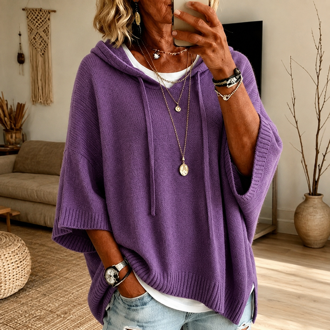 Noelle | Poncho-genser med hette i lilla