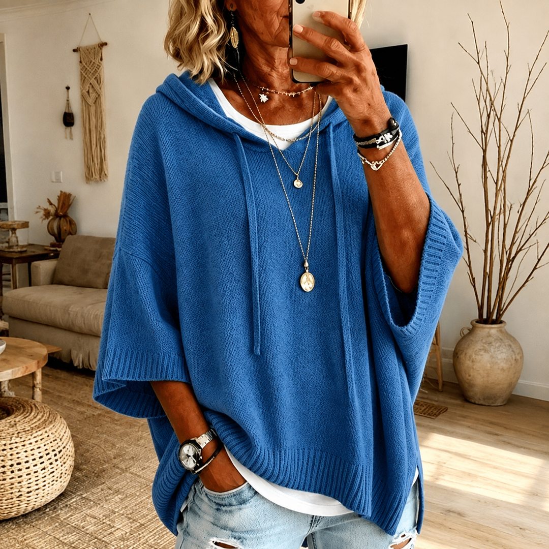 Rowena | Poncho-genser med hette i blå