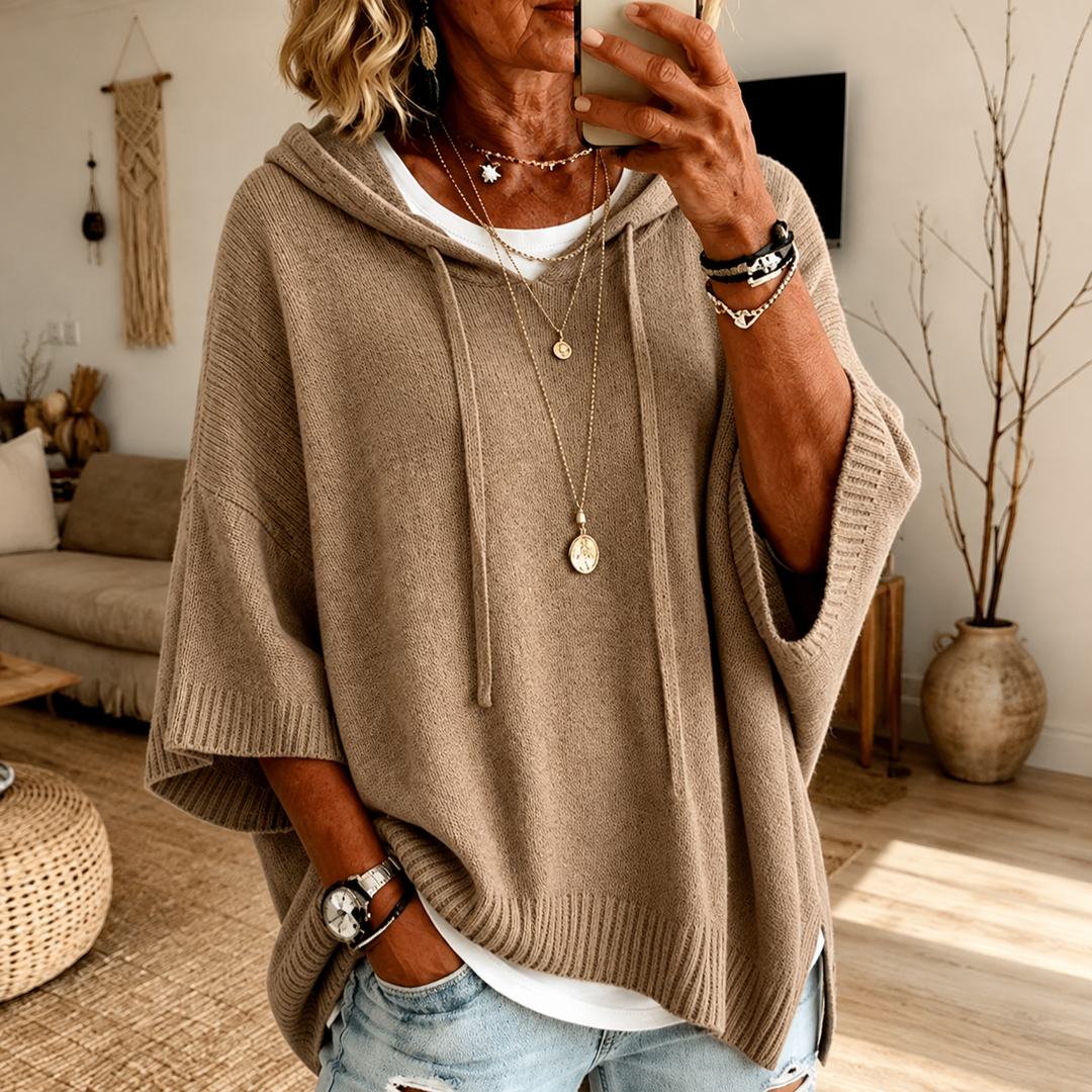Manon | Poncho-genser med hette i taupe