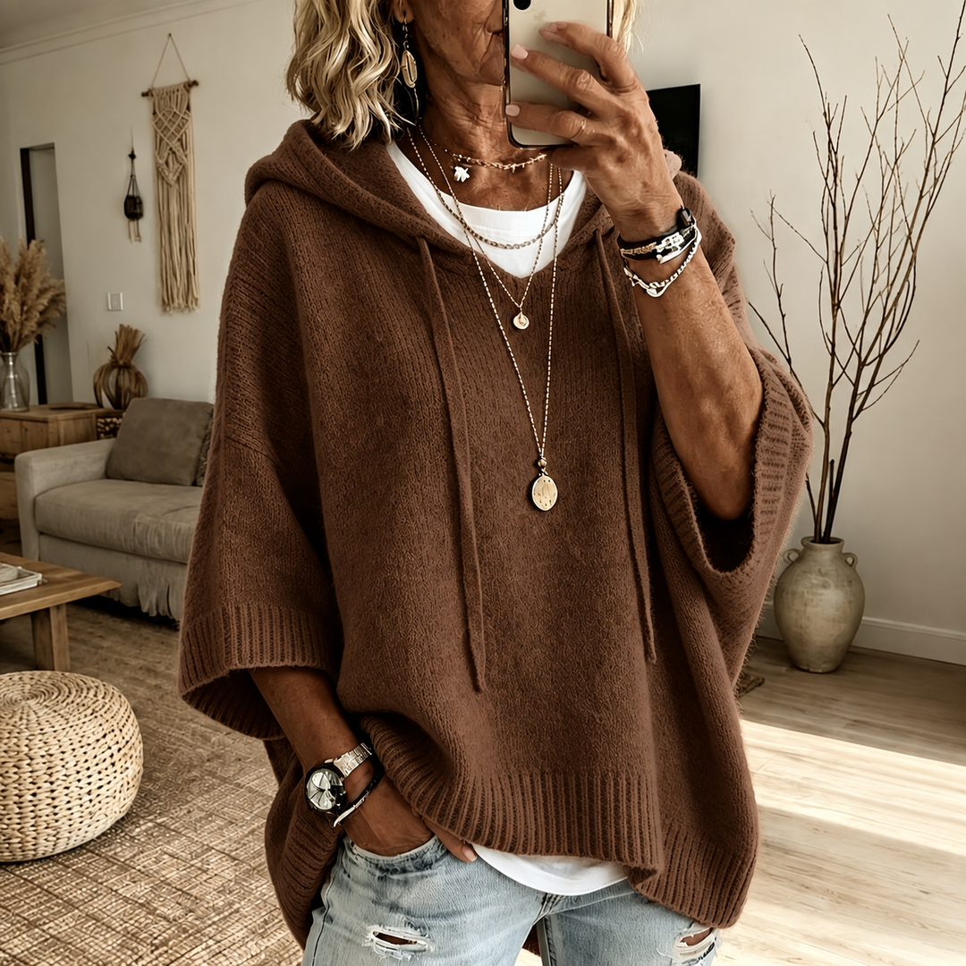Lenora | Poncho-genser med hette i brun