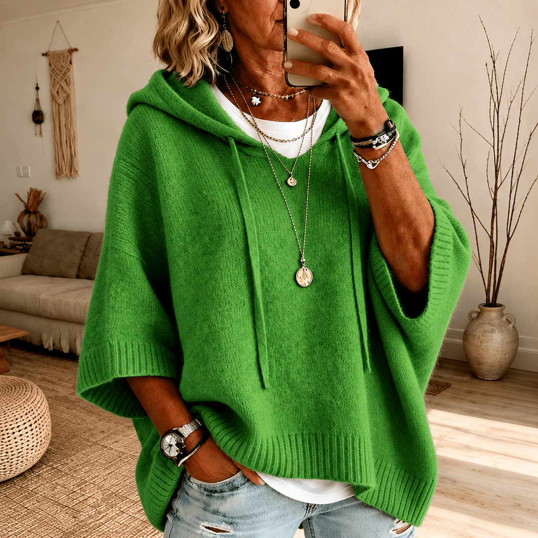 Margaux | Poncho-genser med hette i grønn