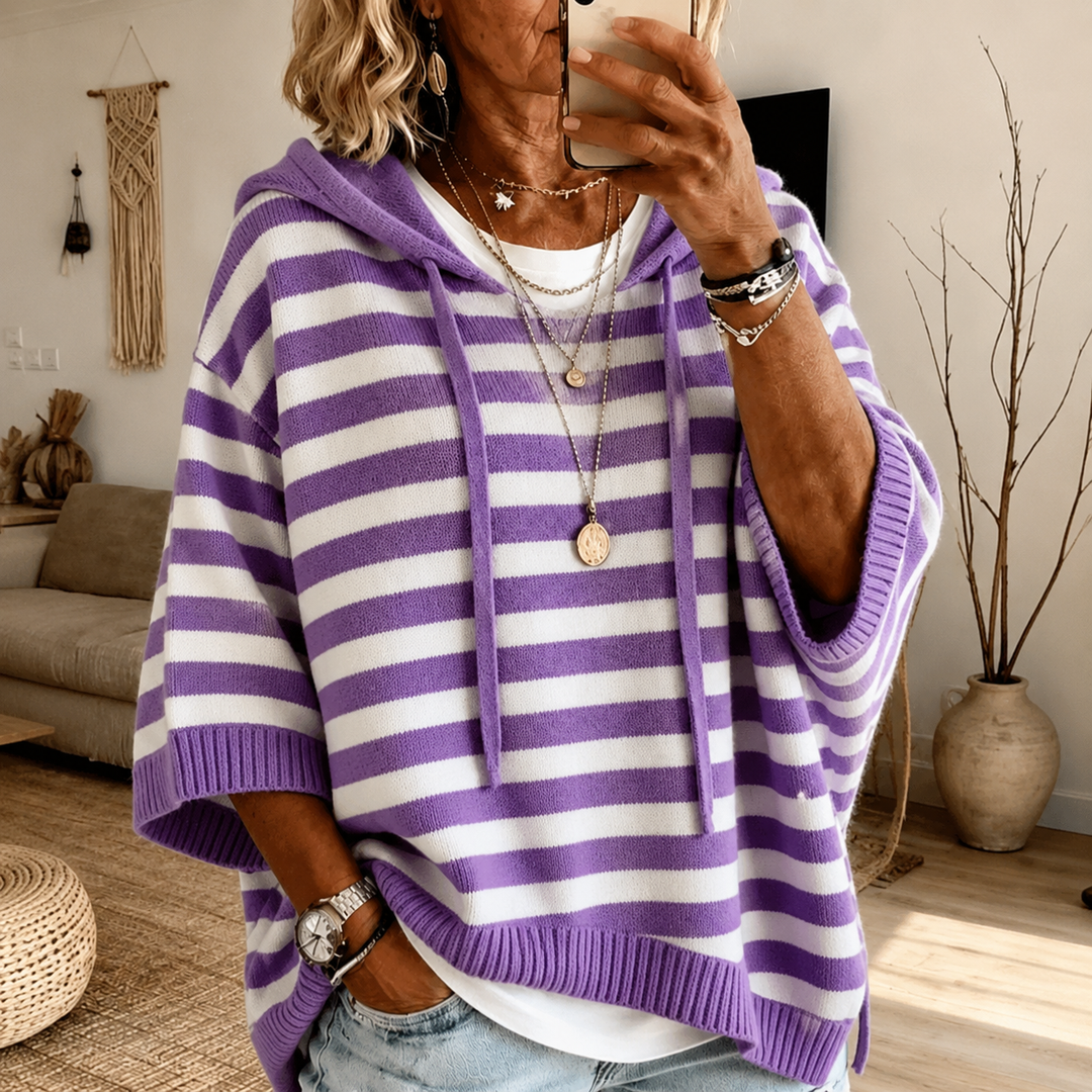 Anaïs | Stripete poncho-genser med hette