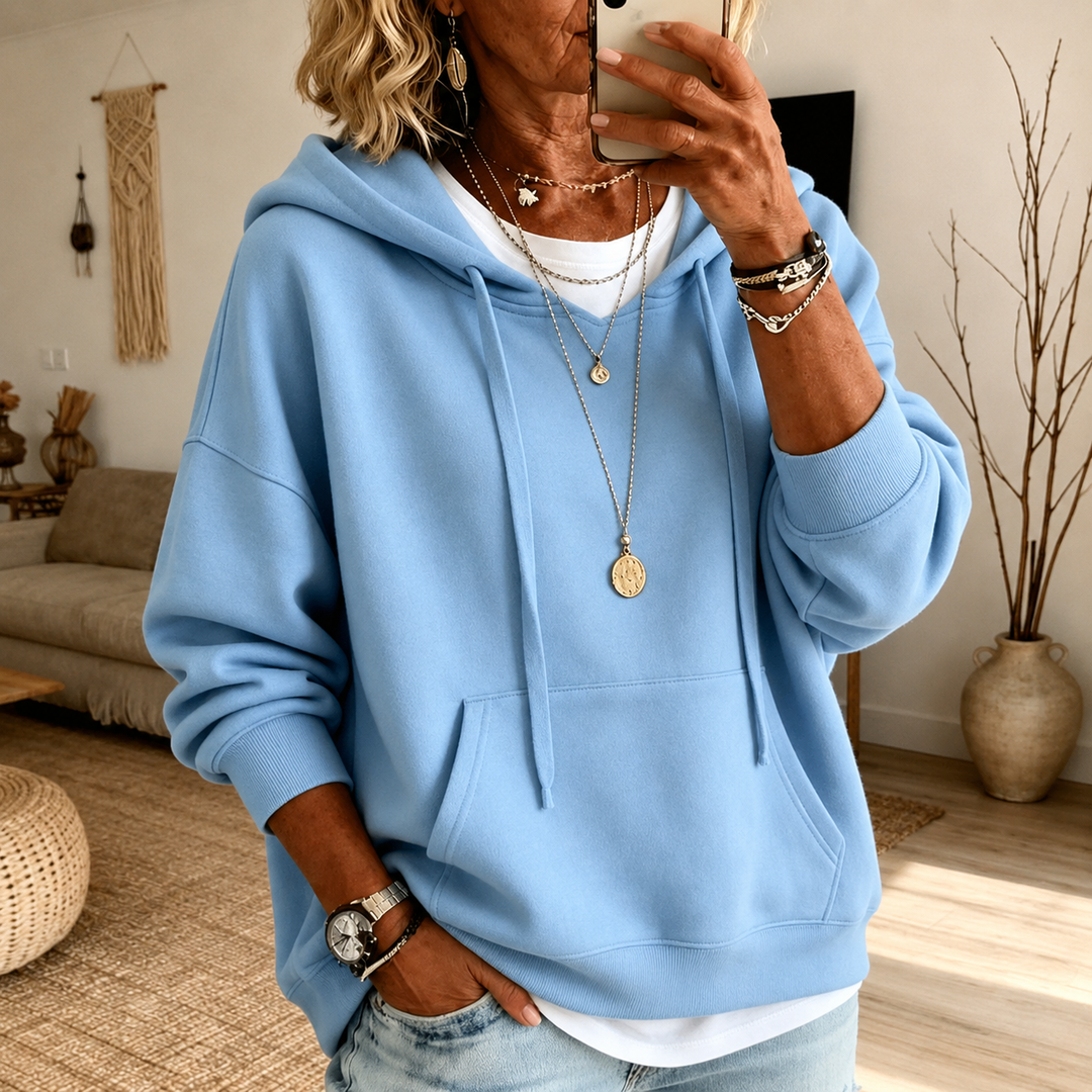 Inès | Oversized-Hettegenser i Himmelblå med Kengurulomme