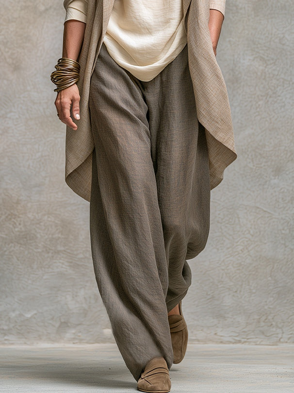 Costanza | Komplett tre-delt beige og grå, casual lag-på-lag, med vide bukser, elegant