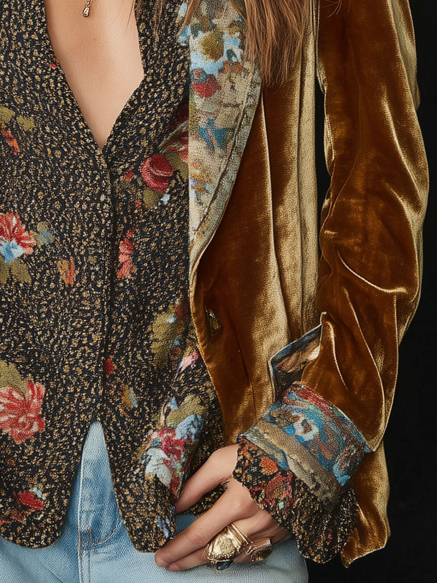 Marcelline | Blazer Patchwork Trykt Blomst Vintage