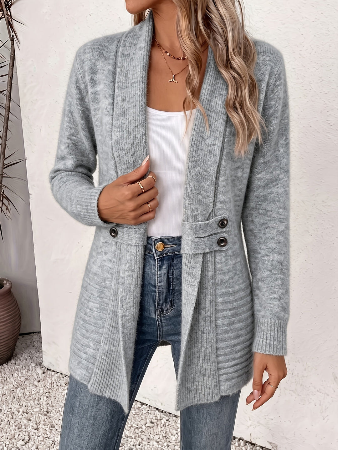 Ingrid| Elegant dame cardigan - Åpen front & Innebygd midje