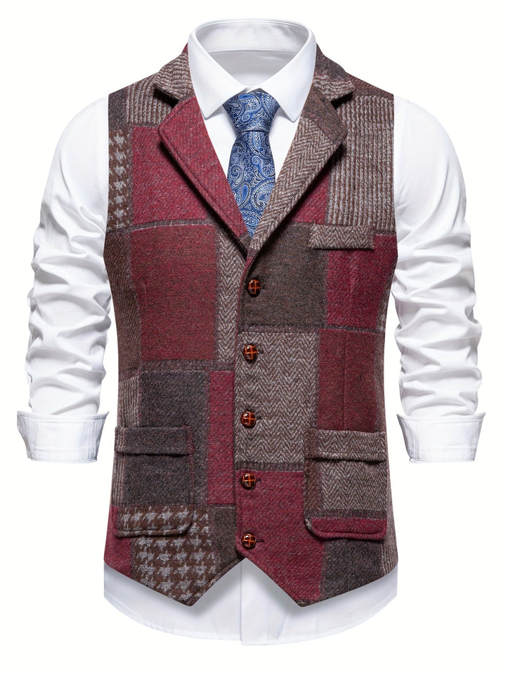 Trevor | Patchwork Vest med Herringbone Mønster