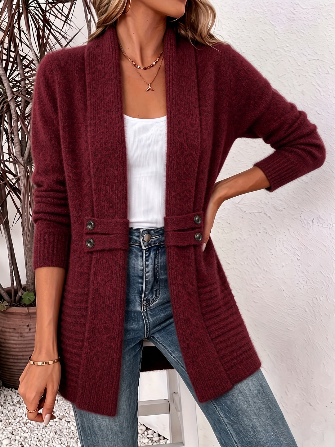 Ingrid| Elegant dame cardigan - Åpen front & Innebygd midje