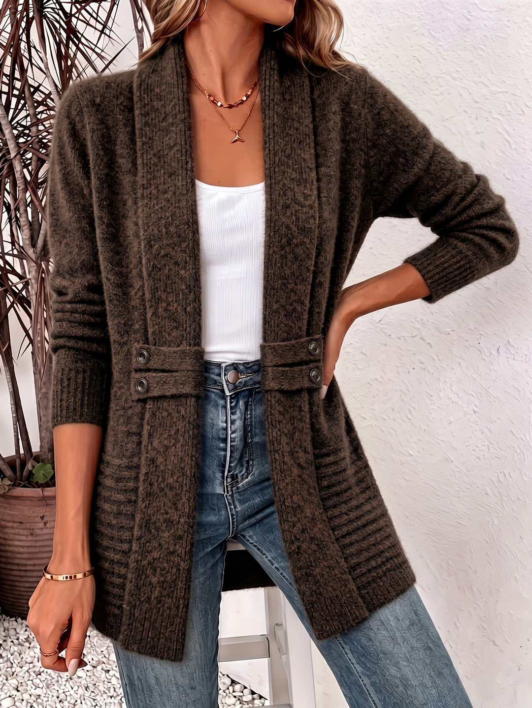 Ingrid| Elegant dame cardigan - Åpen front & Innebygd midje