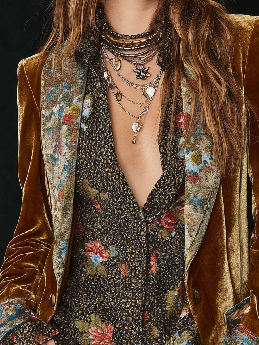 Marcelline | Blazer Patchwork Trykt Blomst Vintage