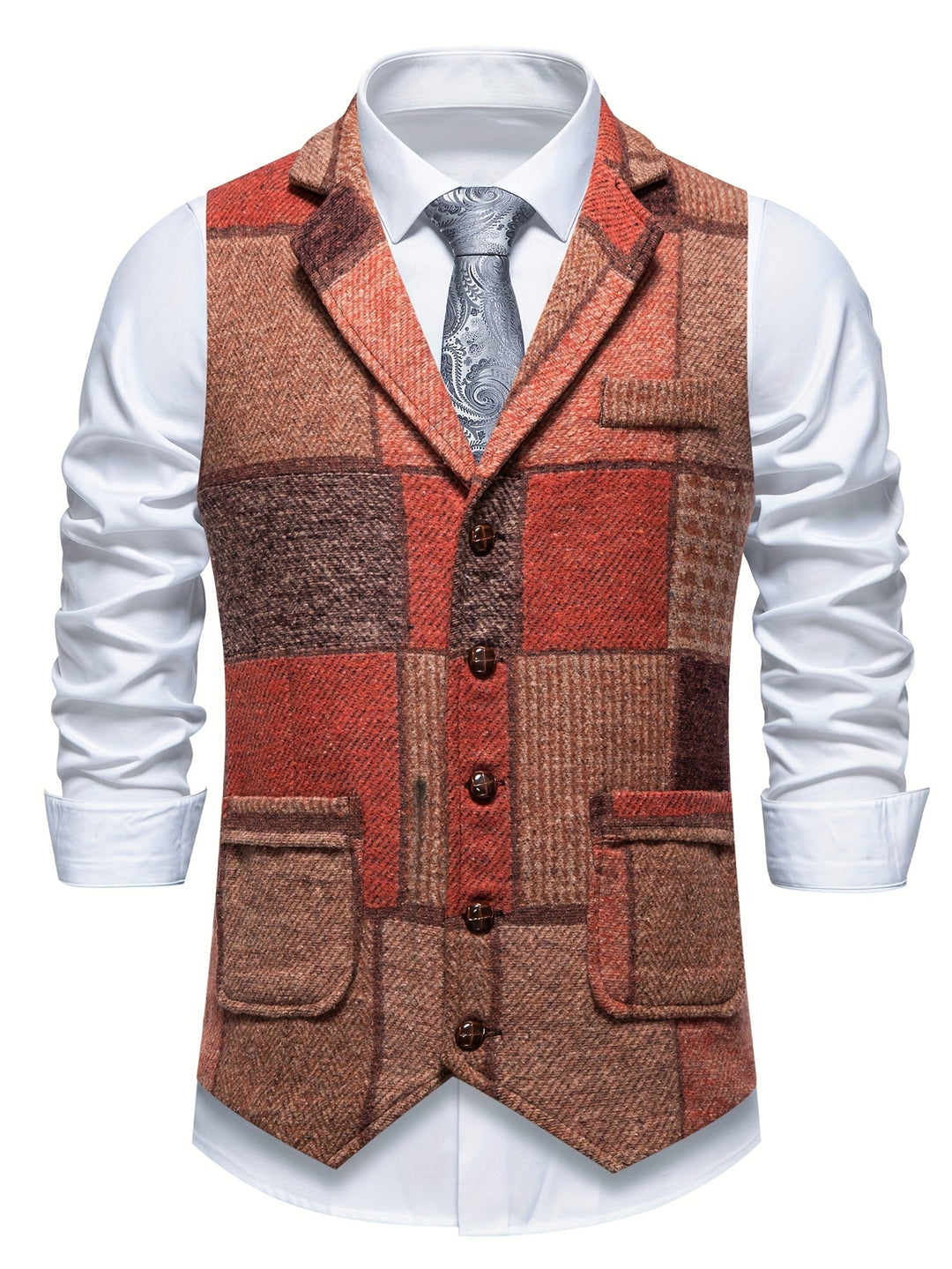 Trevor | Patchwork Vest med Herringbone Mønster
