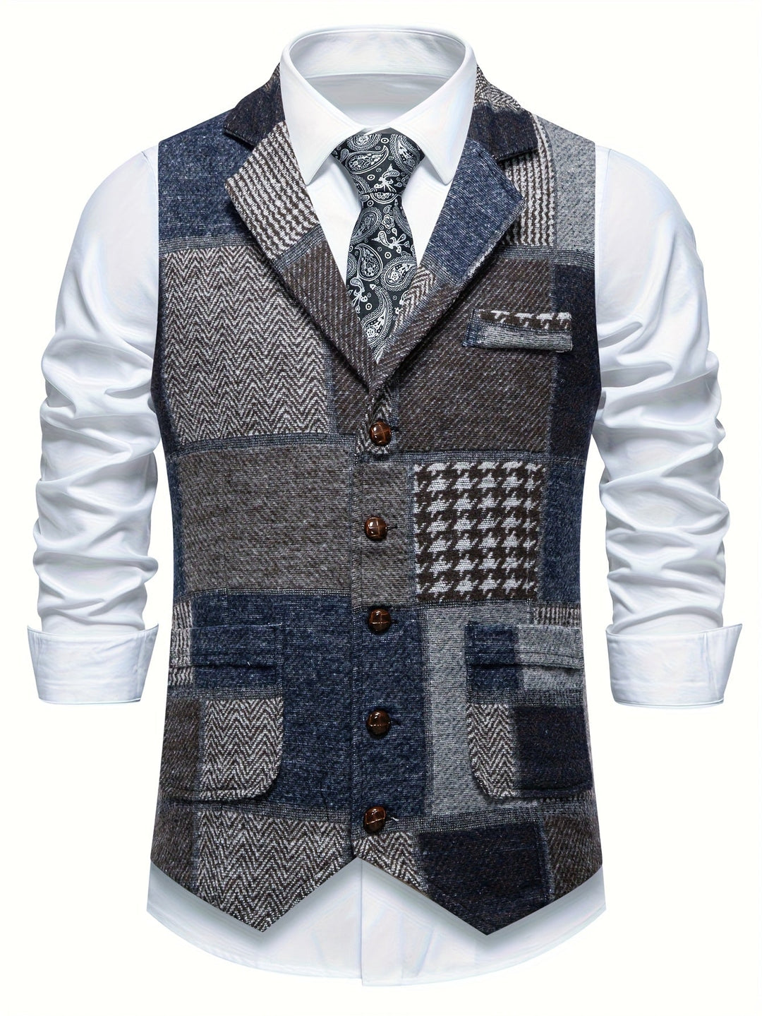 Trevor | Patchwork Vest med Herringbone Mønster