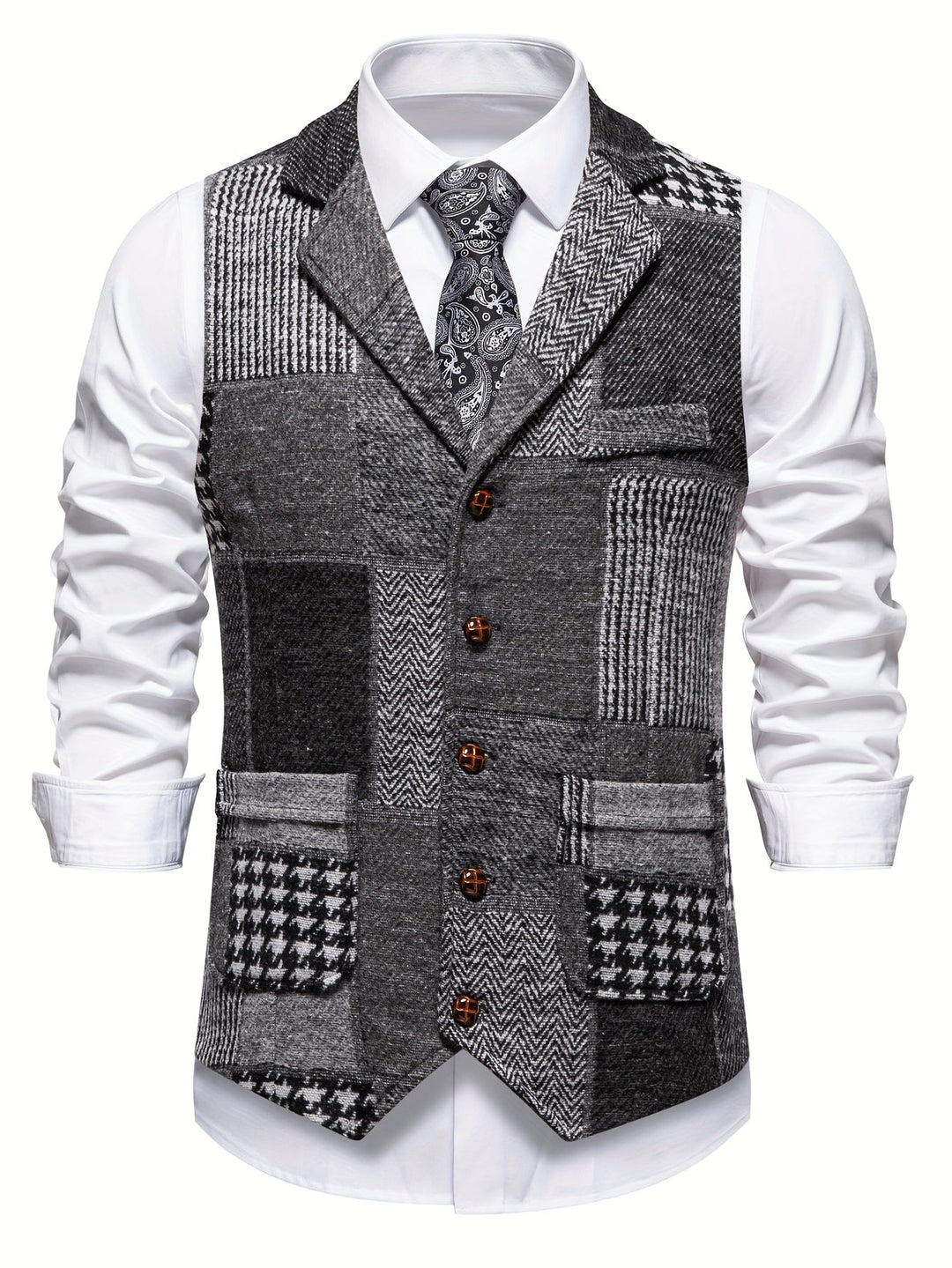 Trevor | Patchwork Vest med Herringbone Mønster